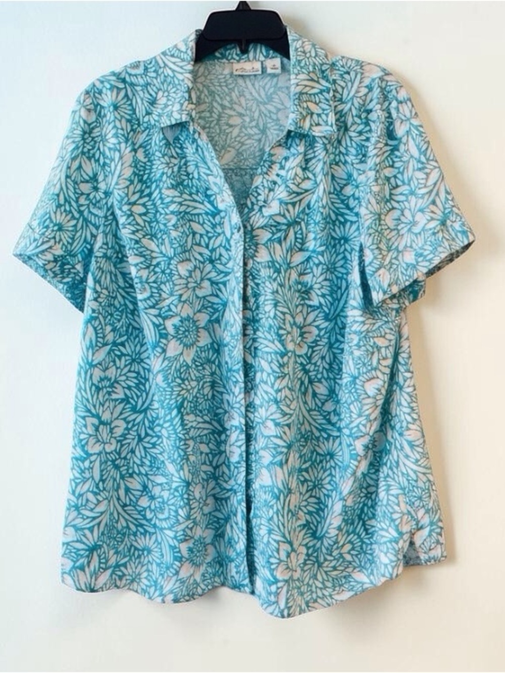 Kim Rogers 1X Linen Floral Button-Up Top — Excellent Condition